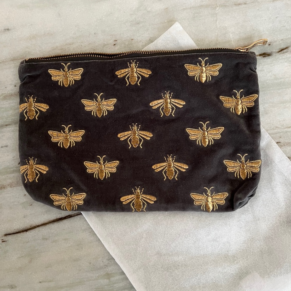 Elizabeth Scarlett  Honey Bee Charcoal Velvet Pouch / Clutch / Bag